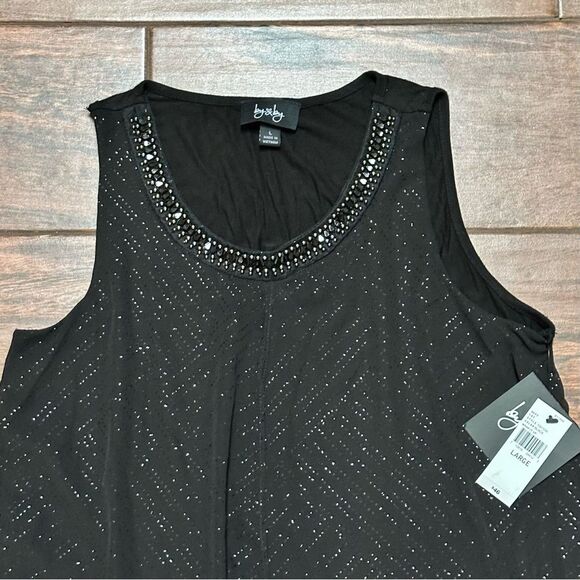 Black Sparkle Embellished Sleeveless Cami Holiday Xmas New Years Top Flowy Sz L - Picture 2 of 7